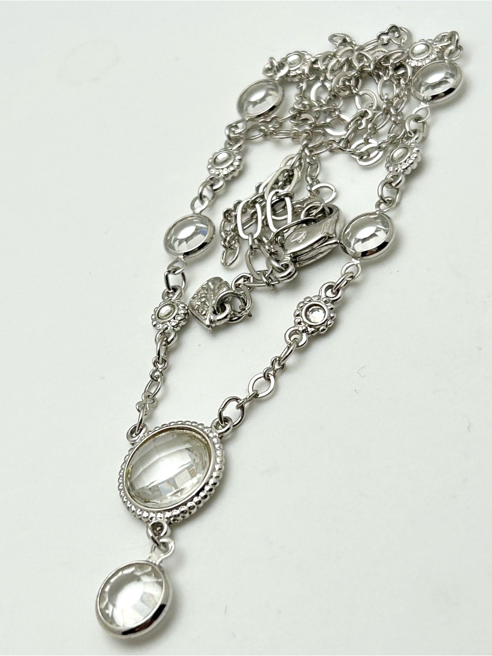 Swarovski Crystal Bezel Drop Silver Necklace